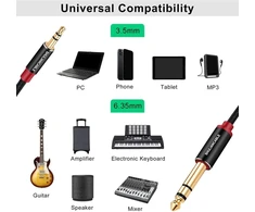 Shuliancable 3.5 mm į 6.35 mm jack audio kabelis, male to male stereo audio aux kabelis gitarai, mikšeriui, mikrofonui, įrašymo įrenginiui, nešiojamam kompiuteriui, stiprintuvui ir kt. (1 m)