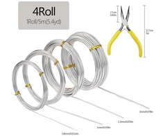 Sidabrinė aliuminio viela papuošalams ir rankdarbiams, 4 ritinėliai, 0.8-2.0mm