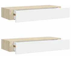 Sieninės stalčių lentynos, 2 vnt., ąžuolo ir baltos spalvos, 60x23,5x10cm, MDF
