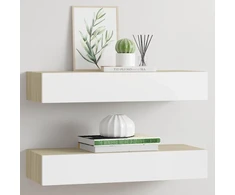 Sieninės stalčių lentynos, 2 vnt., ąžuolo ir baltos spalvos, 60x23,5x10cm, MDF