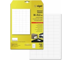 Sigel La101 universalios etiketės, baltos, 38x21.2 mm, 25 lapai