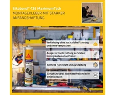 Sika montavimo klijai - Sikabond 126 Maximum Tack Baltas - stiprus pradinis sukibimas - tinka metalams ir statybinėms medžiagoms - be tirpiklių - 300 ml