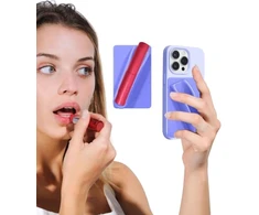 Silikoninis dėklas su lūpų dažų laikikliu telefonui, violetinis