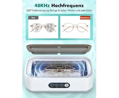 Singphere ultragarsinis valiklis, 48 khz ultragarsinis valiklis, 650 ml skirtas 360° giliam valymui, valdymas vienu palietimu, tinka akinių, juvelyrinių dirbinių, dantų protezų valymui