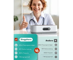 Singphere ultragarsinis valiklis, 48 khz ultragarsinis valiklis, 650 ml skirtas 360° giliam valymui, valdymas vienu palietimu, tinka akinių, juvelyrinių dirbinių, dantų protezų valymui