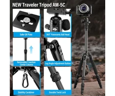 Sirui am-5c anglies pluošto kelioninis trikojis, 140 cm kompaktiškas lengvas anglies pluošto trikojis su 360° panoraminiu rutuliniu galvu, skirtas dslr, greito atleidimo plokštelė, nuimama centrinė kolona, keliamoji galia iki 10 kg