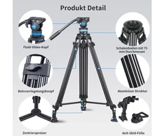 Sirui trikojis vaizdo kameros trikojis su skysčio galvute Am-25s, 190 cm profesionalus aliuminio trikojis vaizdo kameroms Dslr, maksimali apkrova 10 kg