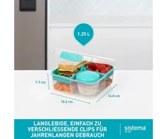 Sistema Bento Box To Go pietų dėžutė su skyreliais, 1.25 L pietų dėžutė su jogurto/vaisių indeliu, vaikams ir suaugusiems, be Bpa, mėtų žalsva [21685-8t], mėtų žalia