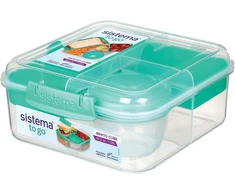 Sistema Bento Box To Go pietų dėžutė su skyreliais, 1.25 L pietų dėžutė su jogurto/vaisių indeliu, vaikams ir suaugusiems, be Bpa, mėtų žalsva [21685-8t], mėtų žalia