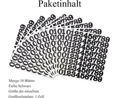 Skaičiai klijavimui, 0-9 lipnūs skaičiai darbo laikui, pašto dėžutei, namo numeriui, oro sąlygoms atsparūs lipnūs skaičiai, 10 lapų, 1 colis, juodi