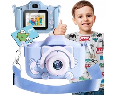 Skaitmeninis fotoaparatas vaikams + 4gb kortelė, mėlynas kačiukas