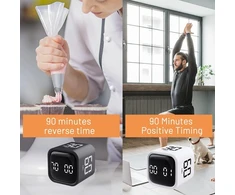 Skaitmeninis kubo laikmatis, virtuvės laikmatis, gravitacijos jutiklis, apverčiamas skaitmeninis laikmatis, fokusavimo laikmatis, tylus ir su žadintuvu, darbui, mokslui, užduotims, susitikimams, produktyvumui, adhd, biurui (juodas)