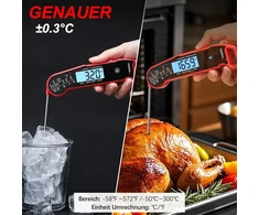 Skaitmeninis mėsos termometras, 1 sek., ±0.3°c, Ip67, raudonas