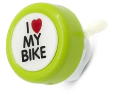 Skambutis 54 mm Plienas/plast. I Love My Bike - Žalias