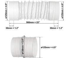 Skersmuo 125 mm 0,5 m ilgio balta lanksti žarna lanksti žarna pvc – žarnos ištraukimo gaubtas