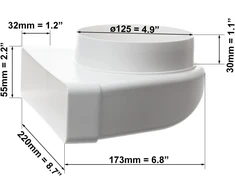 Skersmuo 125 mm - 220 x 55 mm nukreipimo detalė 90°, apvalus kvadratinis plokščias ortakis, ištraukimo ortakis, ventiliacijos vamzdis, vamzdžio/ortakio jungtis