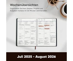 Smartpanda 2025 2026 dienoraštis - savaitinis A5 formato planuotojas, mokyklinis planuotojas - minkštas viršelis, 30 minučių intervalai - 2025 m. liepa - 2026 m. rugpjūtis - vokiečių kalba