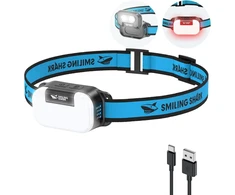 Smiling Shark Td-0151 Led galvos žibintas, Usb galvos žibintas, įkraunamas atverčiamas dizainas su balta, šilta ir raudona prožektoriaus ir fokusavimo šviesa, atsparus vandeniui, lengvas bėgimui, žvejybai, bėgiojimui