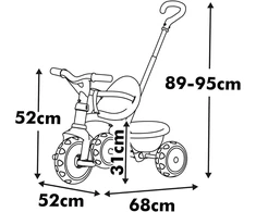 Kelioninis Smoby - Be Move rusvai gelsvas - vaikiškas triratukas su stūmimo rankena, sėdyne su saugos diržu, metaliniu rėmu, pedalo laisvosios eigos funkcija, vaikams nuo 15 mėnesių