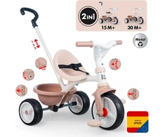 Kelioninis Smoby - Be Move rusvai gelsvas - vaikiškas triratukas su stūmimo rankena, sėdyne su saugos diržu, metaliniu rėmu, pedalo laisvosios eigos funkcija, vaikams nuo 15 mėnesių