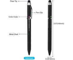 Smttw 5-in-1 Stylus &amp; daugiaspalvis tušinukas, daugiafunkcis rašiklis su metaline dovanų dėžute - juodas, mėlynas, raudonas, žalias, universalus stylus jutikliniams ekranams (juodas)