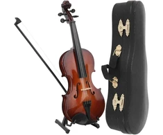 Smuiko modelio miniatiūra su dėklu, stryku ir stovu, 20 cm rankų darbo medinis smuiko dekoratyvinis ornamentas, muzikos instrumentų priedai lėlių nameliui, nuotraukų rekvizitai, namų dekoracija