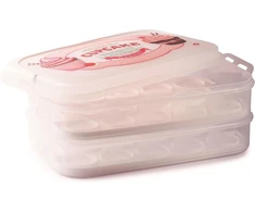 Snips 14 litrų baltas konteineris keksiukams, talpina 28 keksiukus arba bandeles, dvigubai dekoruotas konteineris su dvigubu padėklu, 28,5 x 19 x 43,5 cm, pagaminta Italijoje