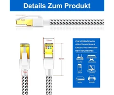 Snowkids Cat 7 Ethernet kabelis 0.5m – Nailoninis pynimas, paauksuoti Rj45 jungtys