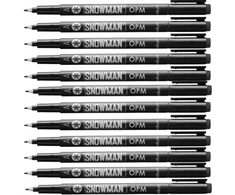 Snowman Opm 1,0 mm vandeniui atsparus juodas plonas markeris, 12 vnt.