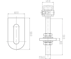 So-tools® Vartų vyris m16 u ilgas su privirinamu skirtuku, cinkuotas, reguliuojama konstrukcinė juosta, vartų vyrio privirinimo juosta