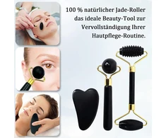 Soarfly nefrito volelis ir gua sha akmens rinkinys, 3 dalių natūralaus obsidiano veido volelis, gua sha akmens veido masažo volelis, gua sha nefrito volelis akims, veidui ir kaklui, stangrina odą, masažas