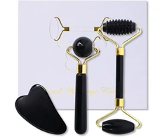 Soarfly nefrito volelis ir gua sha akmens rinkinys, 3 dalių natūralaus obsidiano veido volelis, gua sha akmens veido masažo volelis, gua sha nefrito volelis akims, veidui ir kaklui, stangrina odą, masažas