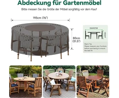 Sodo baldų uždangalas 193x80cm apvaliam lauko baldų komplektui, 76 colių