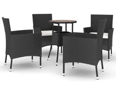 Lauko baldų komplektas Sodo bistro komplektas su pagalvėmis, 5 dalių, juodas, ratanas