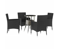 Lauko baldų komplektas Sodo bistro komplektas su pagalvėmis, 5 dalių, juodas, ratanas