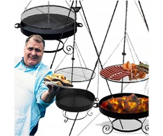 Sodo kepsninė trikojis, kaltas, nerūdijančio plieno grotelės, 60 cm, ugniavietė inox 6