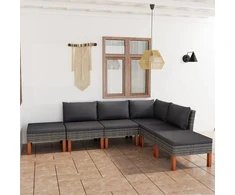 Lauko baldų komplektas Sodo komplektas su pagalvėlėmis, 6 dalių, pilkas, poliratanas