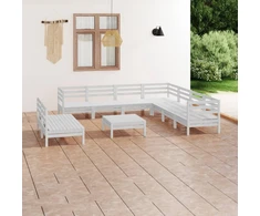 Lauko baldų komplektas Sodo poilsio baldų komplektas, 10 dalių, baltas, pušies masyvas