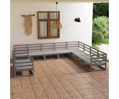 Lauko baldų komplektas Sodo poilsio baldų komplektas, 10 dalių, pilkas, pušies masyvas
