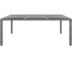 Sodo stalas, pilkas, 200x150x75cm, stiklas/poliratanas