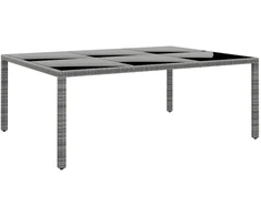 Sodo stalas, pilkas, 200x150x75cm, stiklas/poliratanas