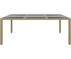 Sodo stalas, smėlio, 200x150x75cm, stiklas/poliratanas