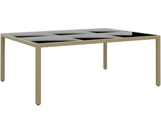 Sodo stalas, smėlio, 200x150x75cm, stiklas/poliratanas