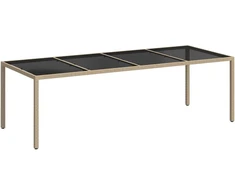 Sodo stalas, smėlio spalvos, 250x100x75cm, stiklas/poliratanas