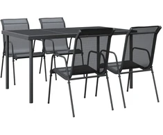 Lauko baldų komplektas Sodo valgomojo komplektas, 5 dalių, juodas, plienas/tekstilenas