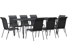 Lauko baldų komplektas Sodo valgomojo komplektas, 9 dalių, juodas, plienas/tekstilenas