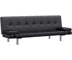 Fotelis Sofa lova su dviem pagalv., dirbtinė oda, reguliuoj., juoda