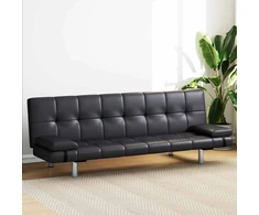 Fotelis Sofa lova su dviem pagalv., dirbtinė oda, reguliuoj., juoda