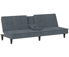 Fotelis Sofa-lova su puodelių laikikliais, tamsiai pilka, aksomas