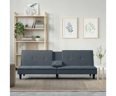 Fotelis Sofa-lova su puodelių laikikliais, tamsiai pilka, aksomas